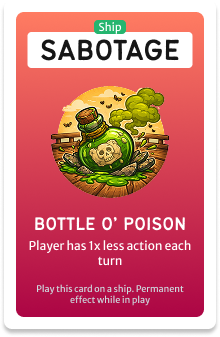 Sabotage card: Bottle o' Poison: the ship's owner loses one action each turn